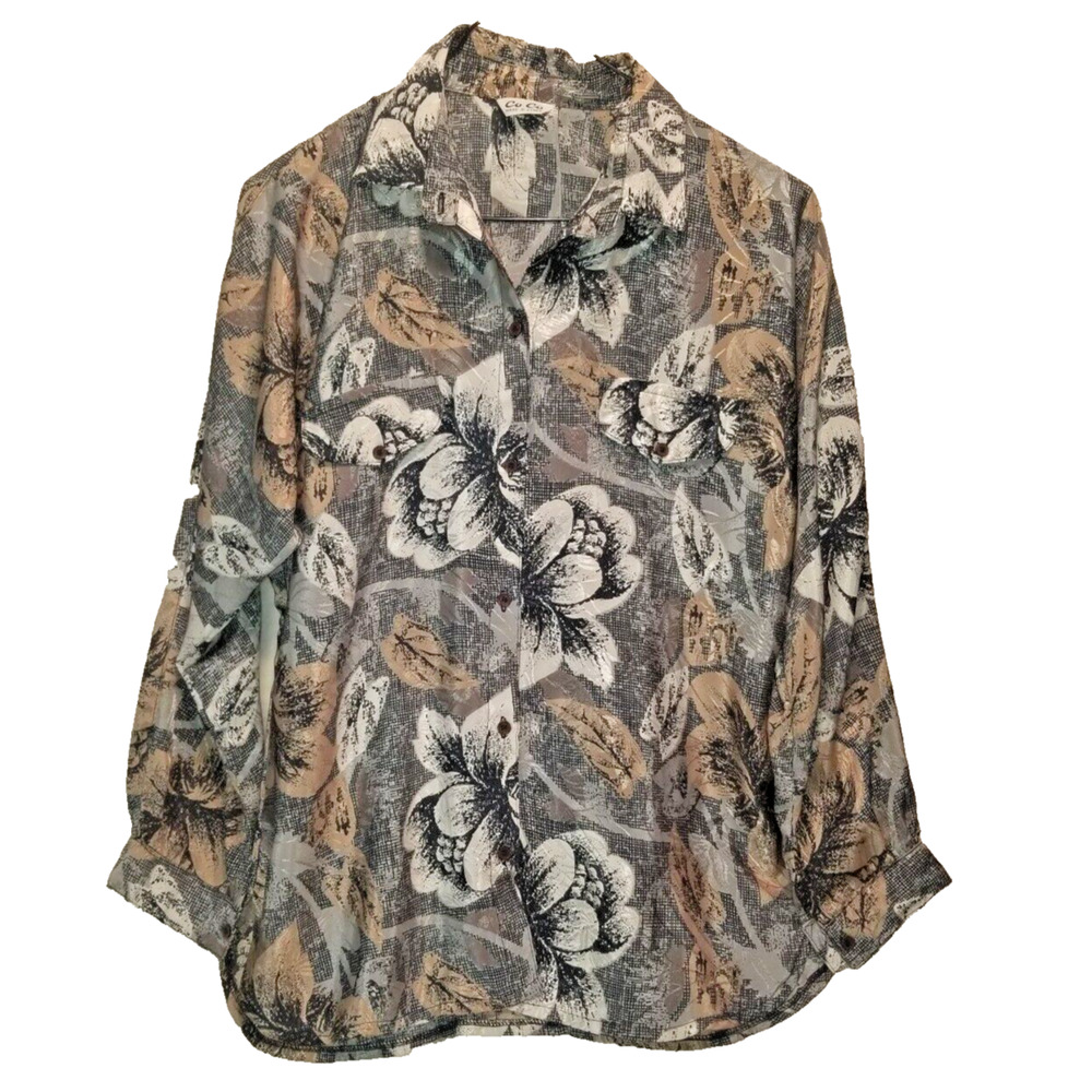 Co Co Shirt‎ Women's Large Floral RARE FIND Vintage Korean 80s All Over Print